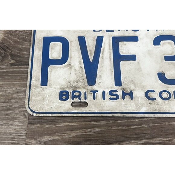 Vintage 1974 British Columbia License Plate Tag PVF-303 Blue w/ White CANADA - Picture 2 of 6